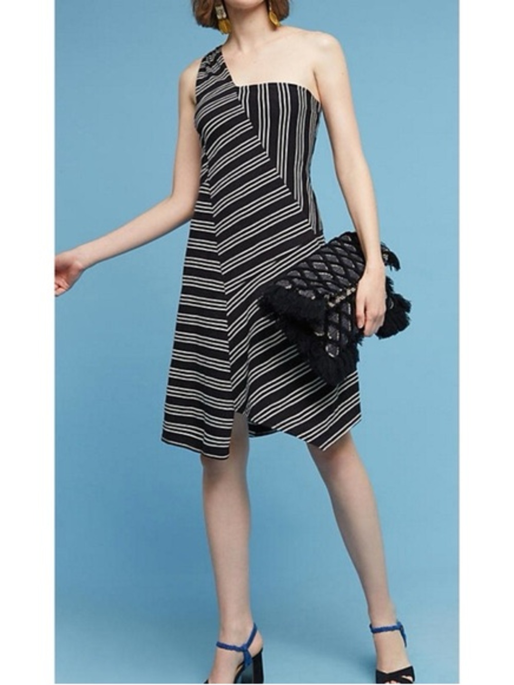 Maeve Anthropologie One Shoulder Striped Asymmetrical Dress NWT